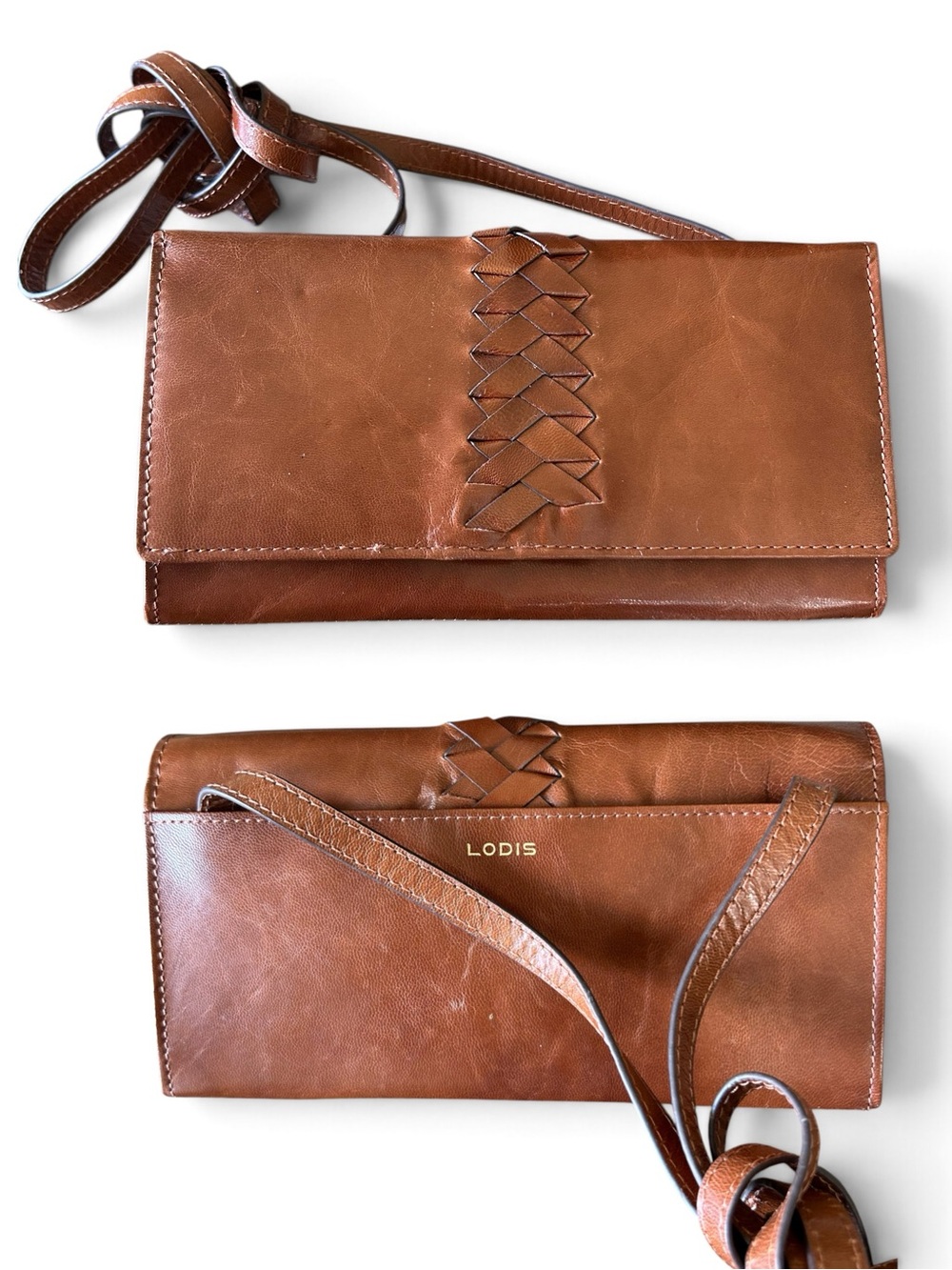 LODIS ”Rachel” Leather Medium Bifold Crossbody Wallet with RFID & Woven Accent